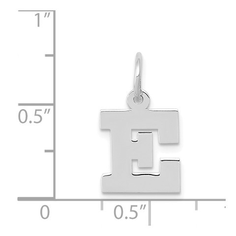 14K White Gold Small Block Initial Letter E Charm Pendant - (B11-871)